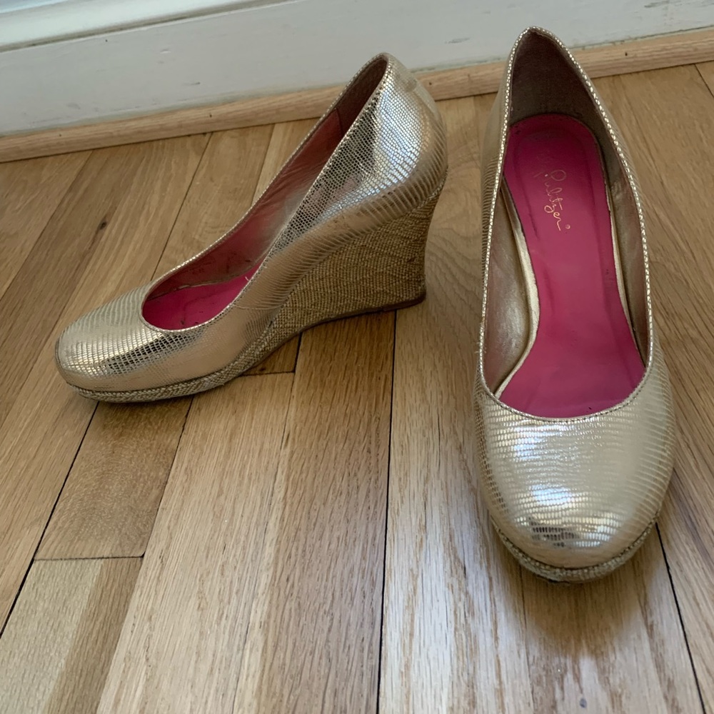 Lilly Pulitzer Gold Wedge Heels